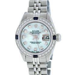 Rolex Ladies Stainless Steel Blue MOP Diamond & Sapphire 26MM Datejust Wristwatc