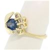 Image 2 : 14K Solid Yellow Gold 1.14 ctw Oval Sapphire Blooming Flower Ring Diamond Accent