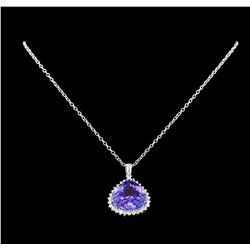 21.58 ctw Tanzanite and Diamond Pendant With Chain - 14KT White Gold