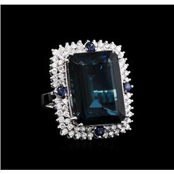 30.20 ctw Blue Topaz and Diamond Ring - 14KT White Gold