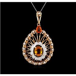 5.15 ctw Orange Sapphire and Diamond Pendant - 14KT Rose Gold