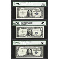 Lot of (3) Silver Certificates 1935E Choice Unc 64, 1957A 64EPQ, 1957A Gem Unc 6