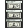 Image 1 : Lot of (3) Silver Certificates 1935E Choice Unc 64, 1957A 64EPQ, 1957A Gem Unc 6