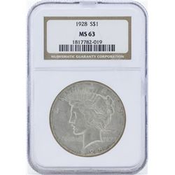 1928 $1 Peace Silver Dollar Coin NGC MS63