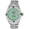 Image 2 : Rolex Ladies Stainless Steel Green Stamp Diamond & Emerald Datejust Wristwatch