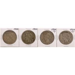 Lot of (2) 1934 & (2) 1934-S $1 Peace Silver Dollar Coins