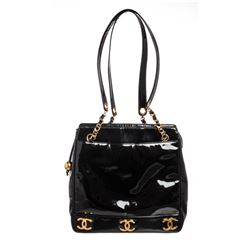 Chanel Vintage Black Vinyl CC Shoulder Bag