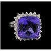 Image 1 : 14KT White Gold 12.95 ctw GIA Certified Tanzanite and Diamond Ring