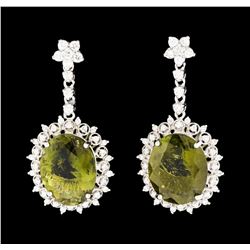 7.82 ctw Tourmaline and Diamond Earrings - 14KT White Gold