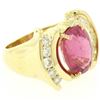 Image 7 : 18K Yellow Gold 6.54 ctw Oval Pink Tourmaline & Round Diamond Cocktail Ring