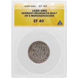 1689 Germany-Brunswick-Wolf 6 Mariengroschen Silver Coin ANACS XF40