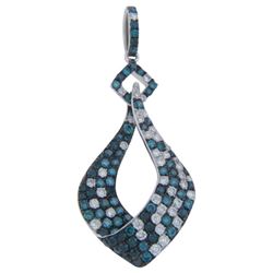 14k White Gold 1.39CTW Diamond and Blue Diamonds Pendant, (SI/H)