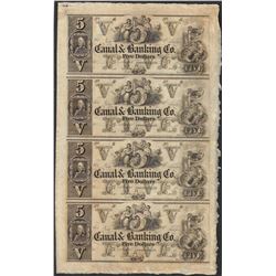 Uncut Sheet of 1800's $5 Canal & Banking Co. Obsolete Notes