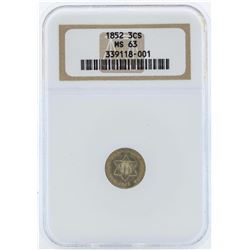 1852 Three Cent Silver Nickel Coin NGC MS63