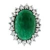 Image 1 : 18K White Gold 17.38 ctw GIA Large Cabochon Emerald & Diamond Oval Cocktail Ring