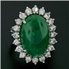 Image 2 : 18K White Gold 17.38 ctw GIA Large Cabochon Emerald & Diamond Oval Cocktail Ring