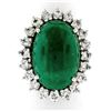 Image 4 : 18K White Gold 17.38 ctw GIA Large Cabochon Emerald & Diamond Oval Cocktail Ring