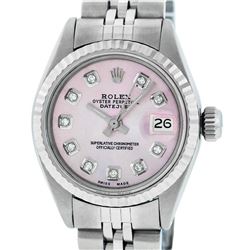 Rolex Ladies Stainless Steel Pink Diamond 26MM Datejust Wristwatch