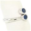 Image 3 : 14k White Gold Round Bezel Set Sapphire Two Stone Simple Bypass Ring