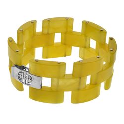 Sterling Silver Yellow Jade Link Bracelet 7.5'