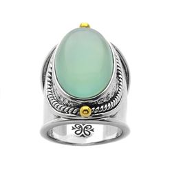Silver Aqua Chalcedony Wide Band Ring-SZ 9