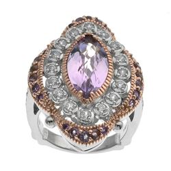 Silver Two-tone Pink Amethyst Halo Ring-SZ 7