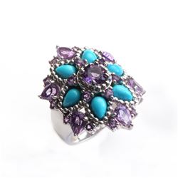 Silver 4.81ct Amethyst & Turquoise Ring-SZ 7