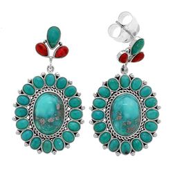 Silver Campo Frio Turquoise & Coral Drop Earrings