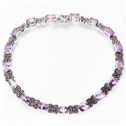 Sterling Silver Amethyst & Marcasite Line Bracelet