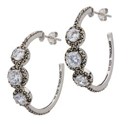 Sterling Silver Marcasite Hoop Earrings