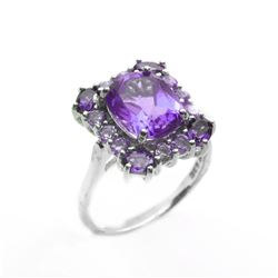 Sterling Silver 3.65ct Amethyst Halo Ring-SZ 8