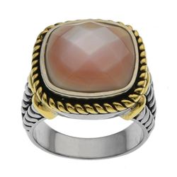 Silver Pink MOP Clear Quartz Doublet Ring-SZ 5