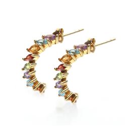 18K Gold over Silver Multi Gemstones Hoop Earrings