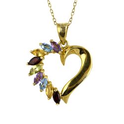 18K Gold Plate Multi Gemstones Heart Pendant