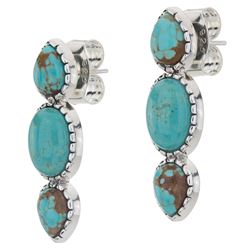 Sterling Silver Mine#8 Turquoise 3-Stone Earrings