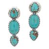 Image 2 : Sterling Silver Mine#8 Turquoise 3-Stone Earrings