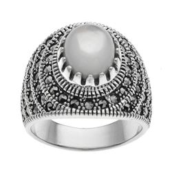 Sterling Silver MOP & Marcasite Ring-SZ 10
