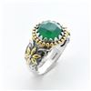 Image 2 : Silver Green Agate Hammered Flower Ring-SZ 5