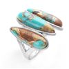 Image 2 : Silver Bronze Turquoise Brushed 3-Stone Ring-SZ 7