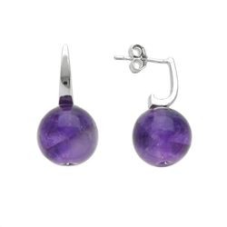 Sterling Silver 12mm Amethyst Bead Drop Earrings