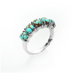 Silver Mine#8 Turquoise 5-Stone Band Ring-SZ 5