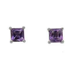 Sterling Silver Princess Cut Amethyst Stud Earring