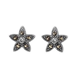 Silver Tone Marcasite Flower Stud Earrings