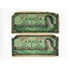 Image 1 : 2-ONE DOLLAR BILLS (CANADA) *1954*