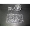 Image 3 : CUT CRYSTAL CREAM AND SUGAR SET (SPINNING STAR OF DAVID DESIGN) *TRAY 8" LONG X 4 1/4 WIDE, CREAMER 