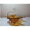 Image 1 : ART GLASS-LONG NECKED BIRD WITH COMB ON HEAD (BOWL-GOLD COLORED-7.5" X 6.75")