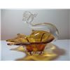 Image 3 : ART GLASS-LONG NECKED BIRD WITH COMB ON HEAD (BOWL-GOLD COLORED-7.5" X 6.75")