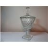 Image 1 : TALL HEAVY GLASS CRYSTAL CANDY DISH ON PEDESTAL (12.5"HIGH X 5.5" WIDE ON OPENING, BASE IS 3 3/8 WID