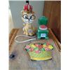 Image 1 : VINTAGE JAPAN PIN CUSHIONS (ROYAL CAT WITH TAPE MEASURE, SCISSORS, ROCKING CHAIR & NEEDLE BOOK)