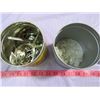 Image 2 : LOT OF 2 TINS FILLED WITH MICSCELLANEOUS ITEMS (BOTTLE OPENERS, ROCKS, ETC.)
